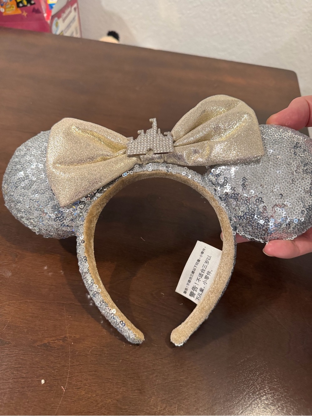 Sequin Minnie Mouse Ear Headband with Gold Bow and Castle